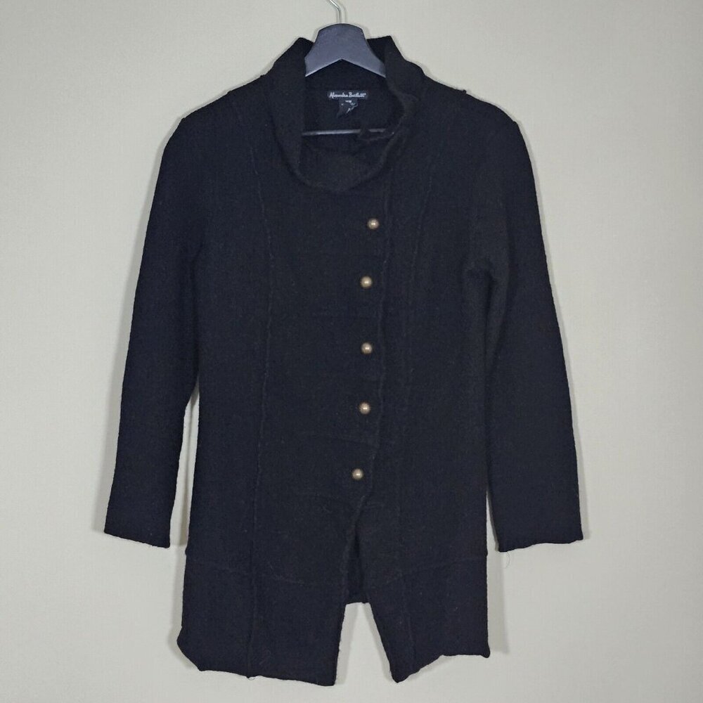 Alexandra Bartlett Jacket Womens M Black Wool Collared Mock Neck Buttons Grunge